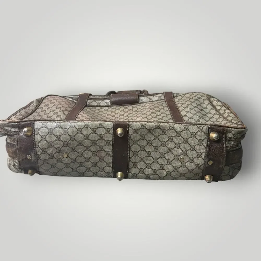 Vintage Gucci GG Monogram Vinyl Coated Canvas Travel Suitcase 70's AS IS